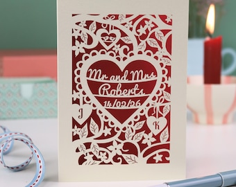 Tarjeta de boda personalizada cortada a láser: tarjeta de recuerdo para el Sr. y la Sra.