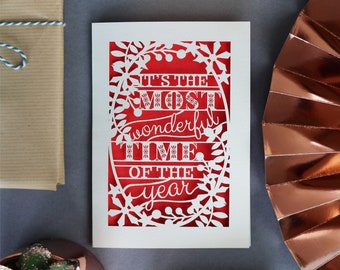 Most Wonderful Papercut Christmas Card, laser cut xmas card A5, sku_mostwonderful