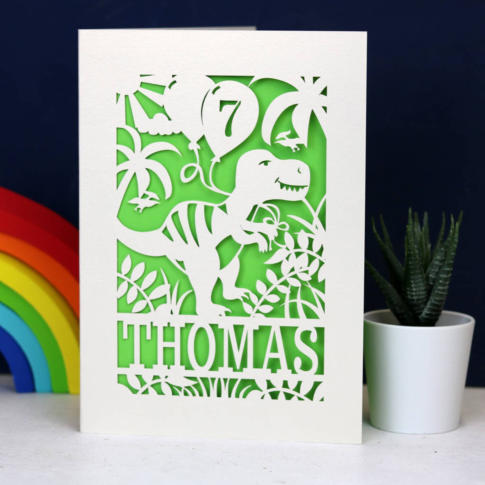 Personalised Papercut Dinosaur Card Child Birthday Laser Cut Etsy