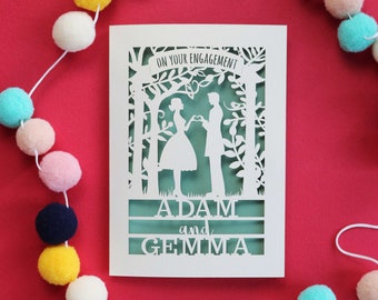 Personalised Papercut Couple Engagement Card, Banner Engagement Congratulations Laser Cut Card, sku-couple