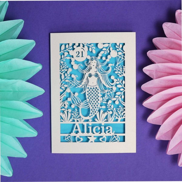 Personalised Papercut Mermaid Card, Birthday Age Card, Laser Cut Card, sku_mermaid