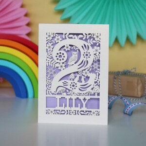 2e carte d'anniversaire, carte d'anniversaire personnalisée deux animaux de la forêt découpée dans du papier