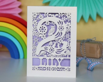Personalised Papercut Two Woodland Animals Birthday Card