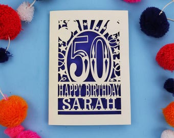Personalised 50th Birthday Card – Papercut Custom Happy Birthday Laser Cut Design