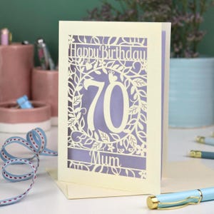 Personalised 70th Birthday Card – Laser Cut Flower Design