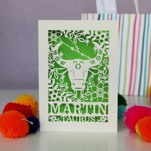 Taurus Personalised Papercut Birthday Card