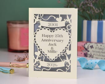Silver Wedding Anniversary Card,  Papercut 25th Anniversary Gift