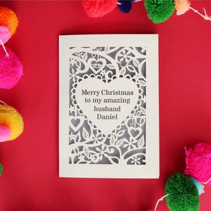 Einzigartige Papierschnitt-Weihnachtskarte für Partner, personalisierte 'Merry Christmas To My Amazing…'-Karte