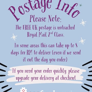 Please Note:
The FREE UK postage is untracked Royal Mail 2nd Class.

In some areas this can take up to 8 days for RM to deliver (even if we send it out the day you order) 

If you need your order quickly, please upgrade your delivery at checkout.