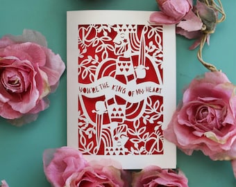 Carte Le roi de mon coeur découpée au laser, carte d'anniversaire ou de Saint-Valentin