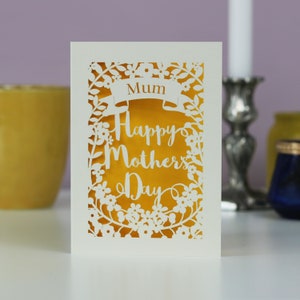 Personalised Papercut Happy Mother's Day Card, Laser cut mummy card, sku_m.p.banner Sunshine Yellow