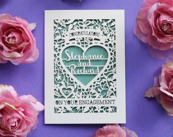 Personalisierter Papierschnitt auf Ihrer Verlobungskarte, Laser Cut Verlobungskarte, Papierschnittkarte für Verlobungen