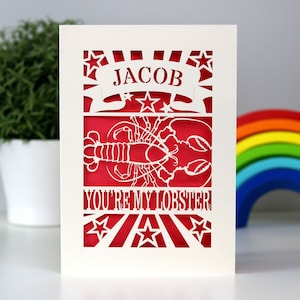 Carte personnalisée de homard en papier découpé, Saint-Valentin, Saint-Valentin, cartes d'amour