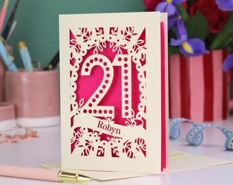 Personalized 21st Birthday Papercut Card: Spotty Number Design