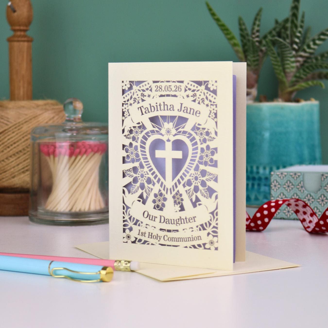 Daughter First Holy Communion Card - Sacred Heart Design - Etsy UK