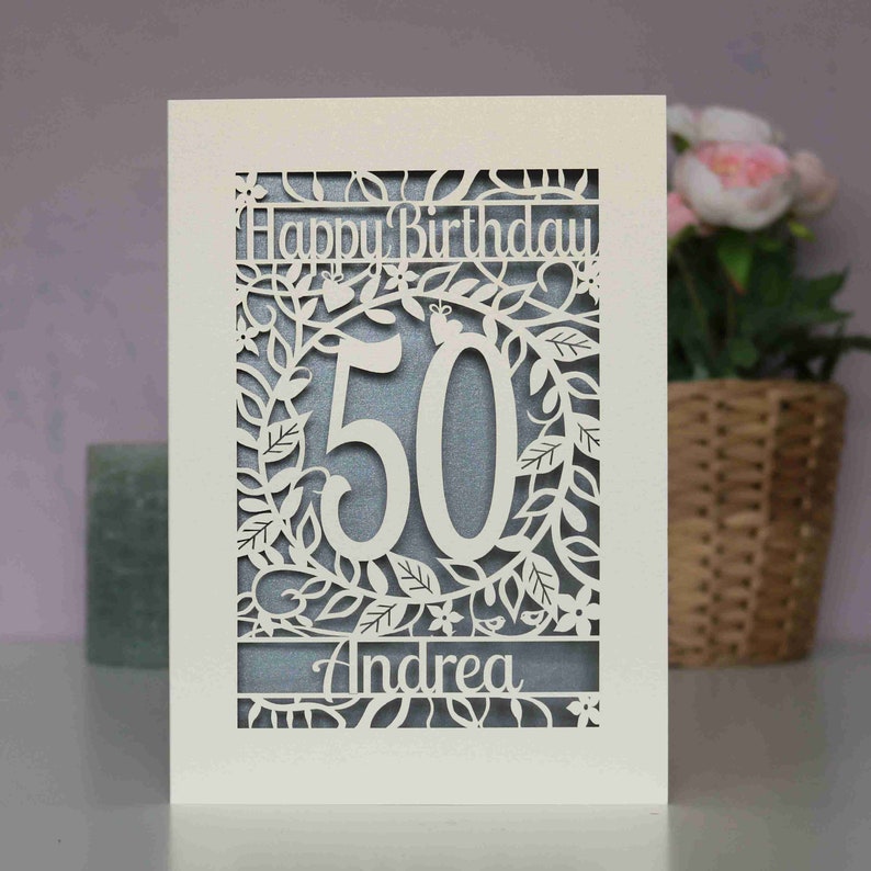 Tarjeta de cumpleaños de flores de edad especial cortada con láser personalizada, tarjeta de edad de feliz cumpleaños floral, sku_flower_birthday Silver