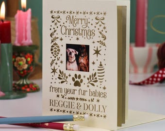 Merry Christmas From Your Fur Babies Card | Laser Cut Pet Photo Design