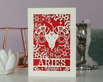 Aries Papercut Birthday Card