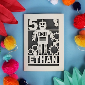 Carte d'âge personnalisée avec robot découpé au laser pour enfants, cartes d'anniversaire pour enfants découpées au laser Pogofandango