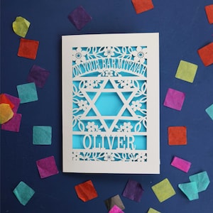 Personalisierte Scherenschnitt Bar Mitzwa Karte