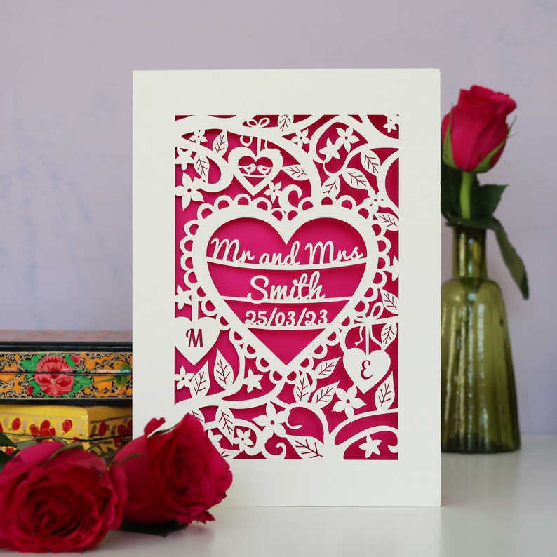 Personalised Papercut Heart Wedding Card, Wedding Cards, Mr and Mrs Papercut Wedding Card Anniversary Card, sku_heart_wedding image 10