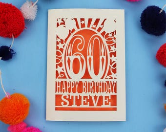 Carte personnalisée 60e anniversaire – Papier découpé, joyeux anniversaire personnalisé, conception découpée au laser