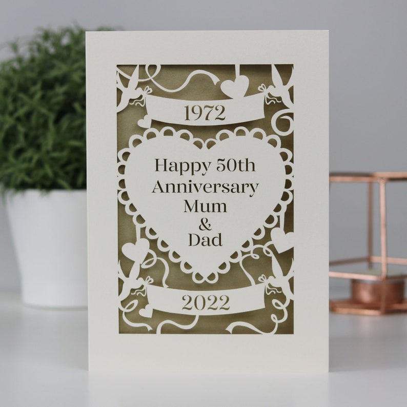 Golden Wedding Anniversary Papercut Card, 50th Anniversary Personalised Card, sku_anniversary50years image 6