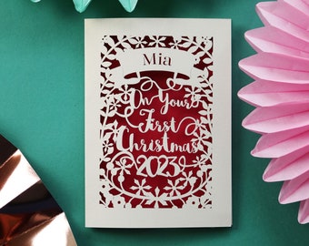 Personalised First Christmas Paper Cut Card