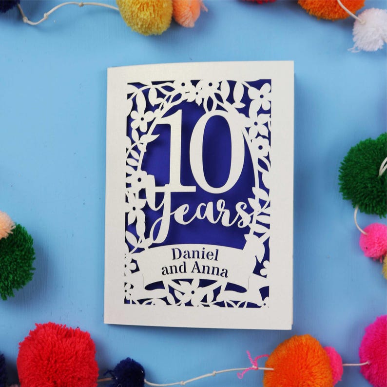 Personalised 10th Anniversary Card for Husband, Wife or Couple, Paper ...