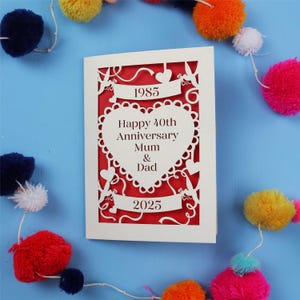 Rubin Hochzeit Jahrestag Papierschnitt Karte, 40. Jahrestag personalisierte Karte