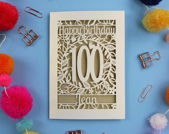 Carte 100e anniversaire personnalisée - Design personnalisé découpé au laser Papercut