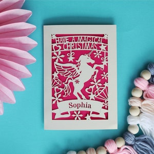 Personalised Papercut Unicorn Christmas Card