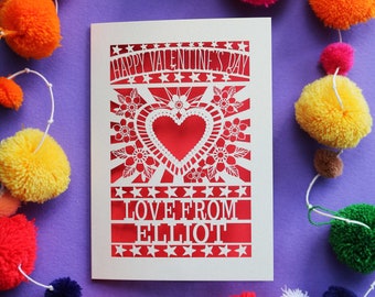 Sacred Heart Papercut Valentine's Card,  Personalised Laser Cut Valentines Card, SKU-heartflowersval