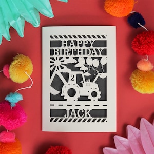 Carte d'anniversaire personnalisée Papercut Digger, carte de 1er anniversaire, carte de 2e anniversaire, carte d'anniversaire de fils, carte d'anniversaire de petit-fils