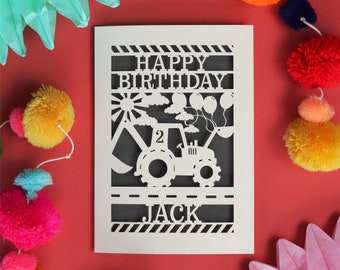 Personalised Papercut Digger Birthday Card, SKU_digger