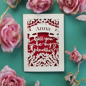 Personalised Papercut Be my Godmother Card