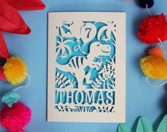 Personalised Papercut Dinosaur Birthday Card, SKU_newdino