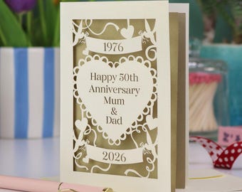 Golden Wedding Anniversary Papercut Card for 50th Anniversary