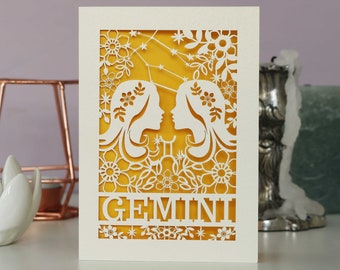 Gemini Papercut Birthday Card