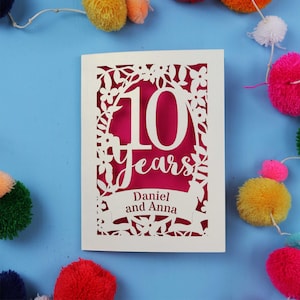 Personalisierte 10-jährige Jubiläumskarte für Ehemann, Ehefrau oder Paar, Papierschnitt 10 Jahre Zinn-Jubiläumskarte