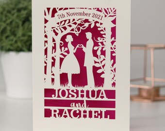 Personalised Papercut Couple Wedding Date Card, Laser Cut Wedding Card, sku_couple_wedding