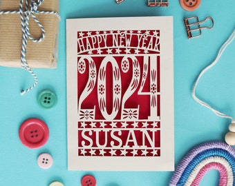 Personalised Papercut Happy New Year Card A5