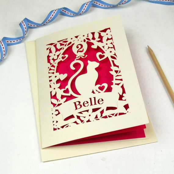 personalised papercut cat birthday card paper cut cards