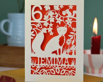 Personalised Laser Cut Fox Birthday Card