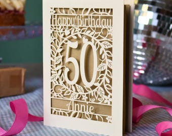 50th Birthday Card | Personalised Laser Cut Flower Design
