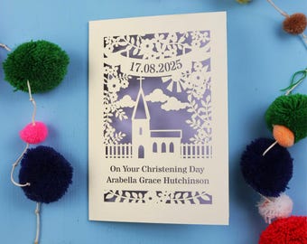 Personalised Papercut Floral Christening Card, Keepsake Christening Cards For Godson Or Goddaughter