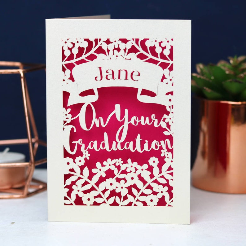 Personalised Papercut Graduation Card, On Your Graduation Congratulations Laser Cut Card, sku_graduation Shocking Pink