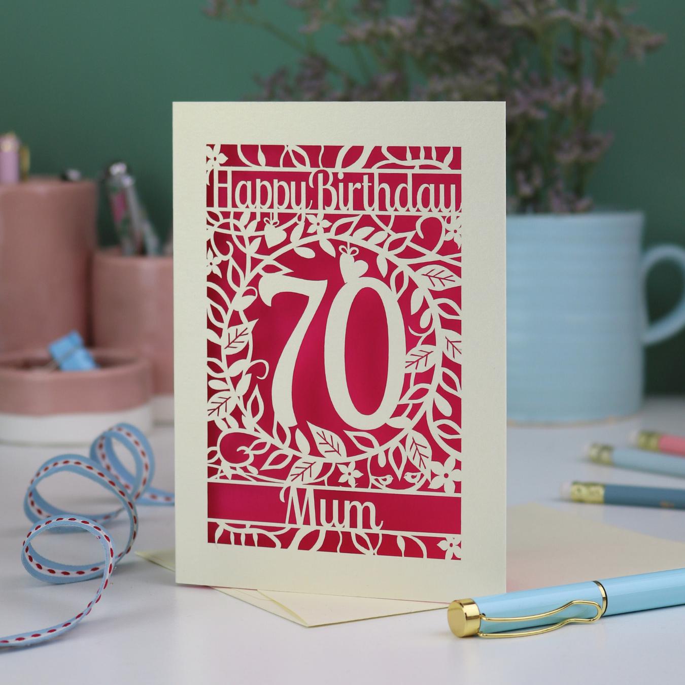 Personalised 70th Birthday Card – Laser Cut Flower Design - Etsy