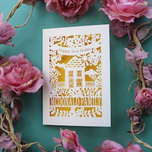 Personalisierte Papercut New Home Karte, Laser Cut Home Sweet Home Karte