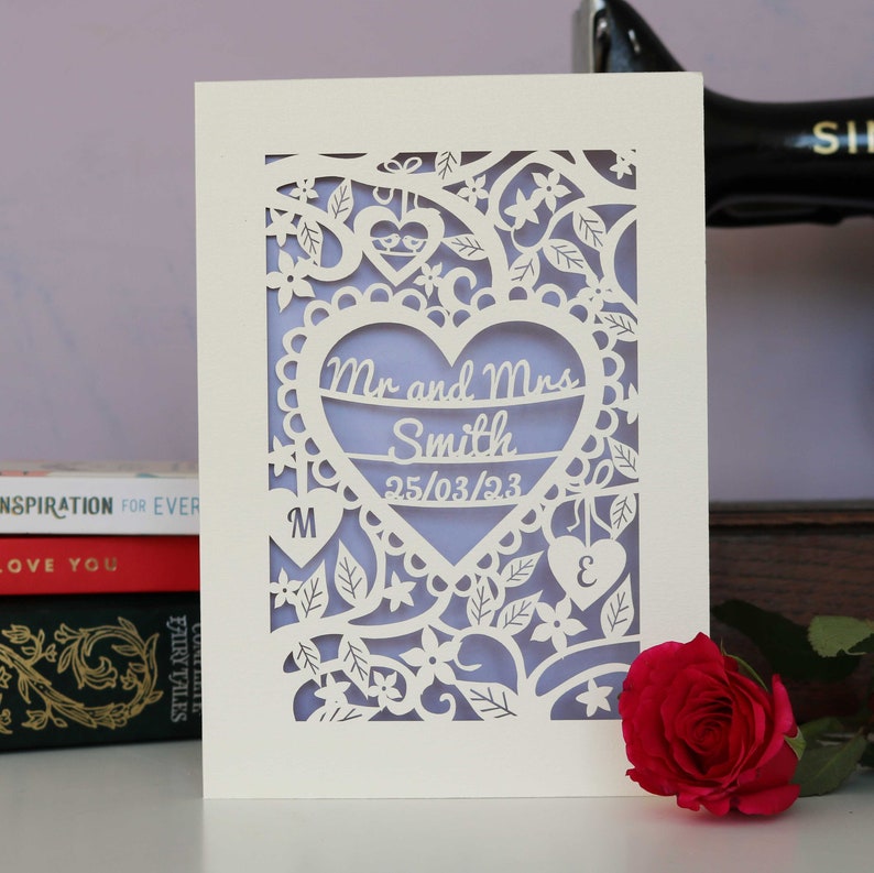 Personalised Papercut Heart Wedding Card, Wedding Cards, Mr and Mrs Papercut Wedding Card Anniversary Card, sku_heart_wedding image 9